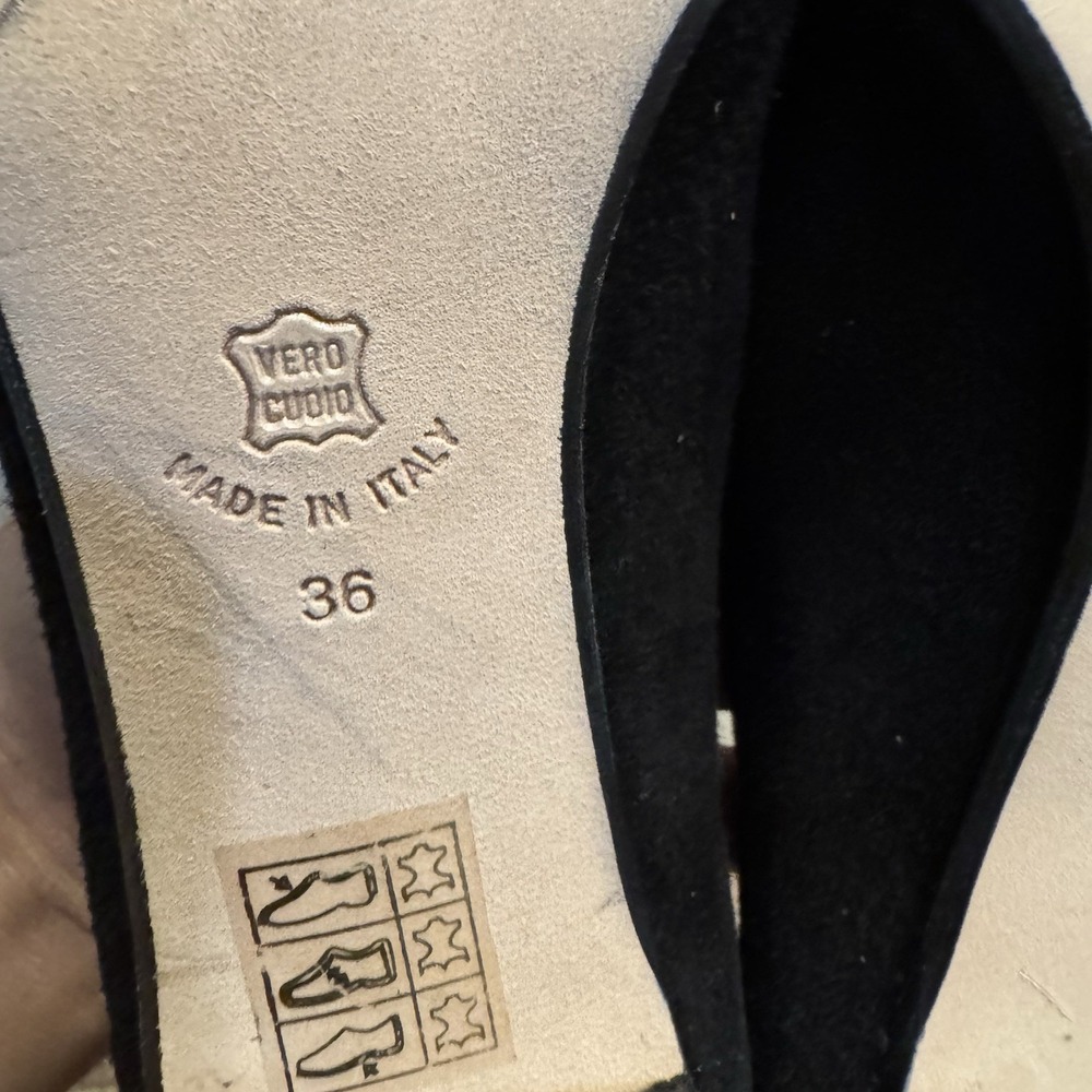 Ann Mashburn Buckle Heel Black Suede Block Made in Italy 36 US 5.5 #242 - Picture 8 of 16